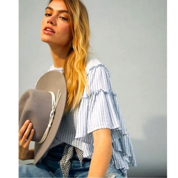 Anthropologie Pilcro Sybil Striped Ruffle Sleeve Top - Picture 3 of 14